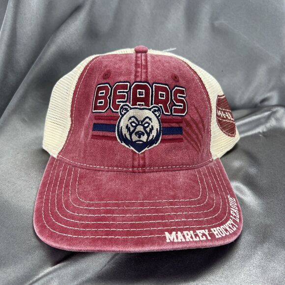 MHL Marley Hockey League Bears Trucker Cap Hat Snapback Mesh Red Cream Logo OSFM - Picture 1 of 12